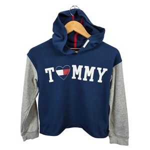 Tommy Hilfiger Youth Girls Size 12/14 Hoodie Heart Logo Blue Long Sleeve /A129